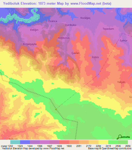 Yediboluk,Turkey Elevation Map