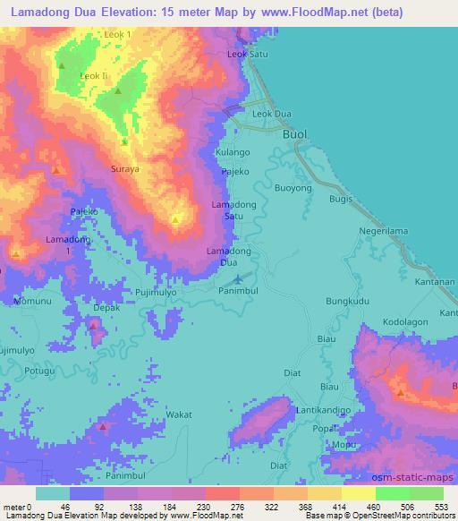 Lamadong Dua,Indonesia Elevation Map