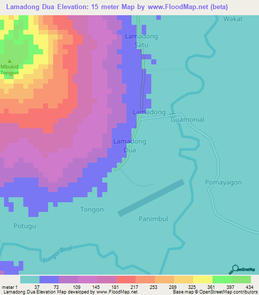 Lamadong Dua,Indonesia Elevation Map