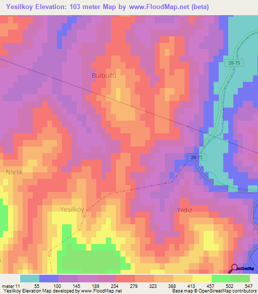 Yesilkoy,Turkey Elevation Map