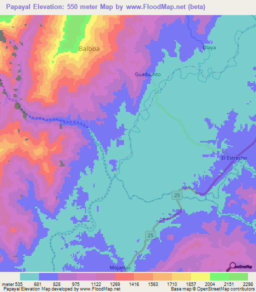 Papayal,Colombia Elevation Map