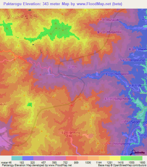 Paktarogu,South Korea Elevation Map