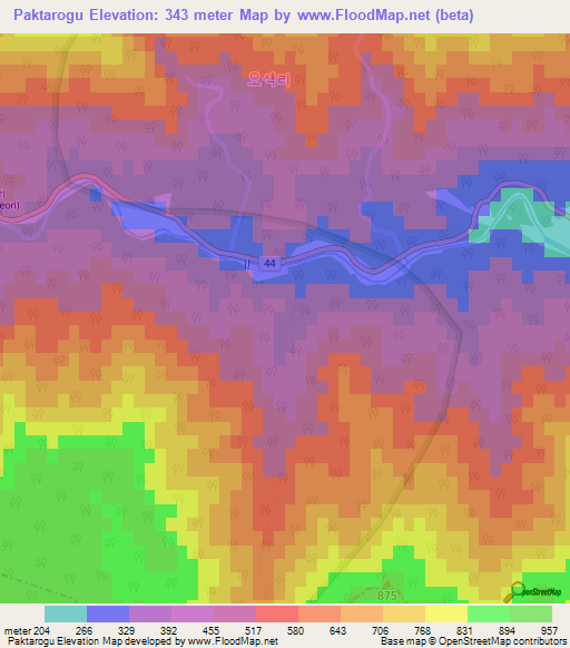 Paktarogu,South Korea Elevation Map