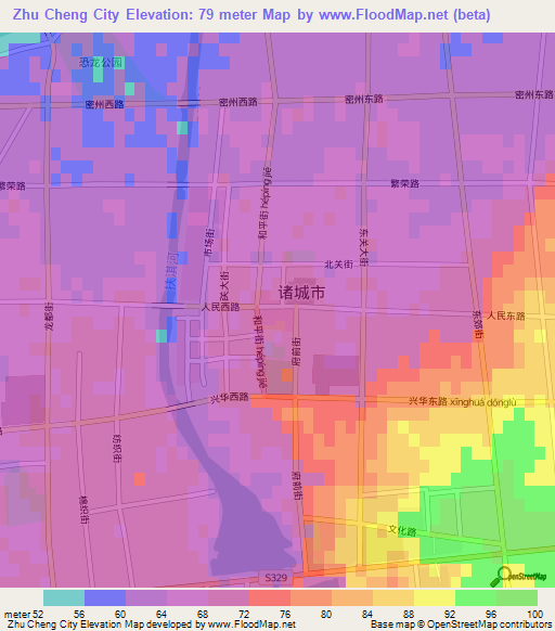 Zhu Cheng City,China Elevation Map