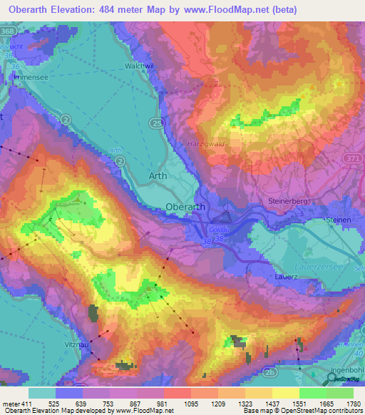 Oberarth,Switzerland Elevation Map