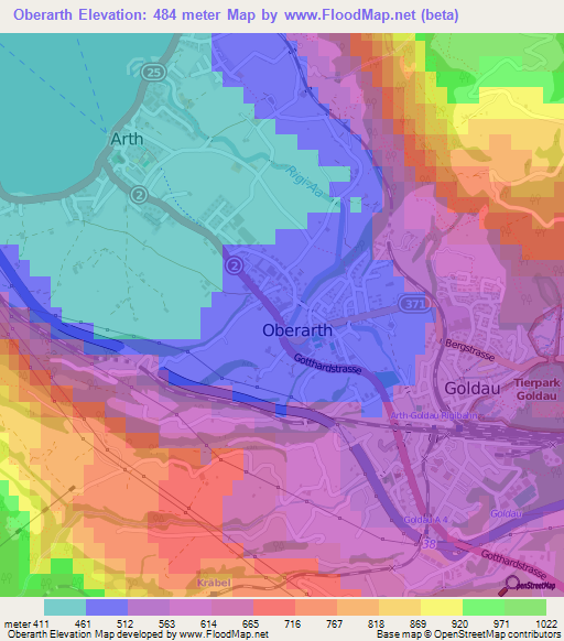 Oberarth,Switzerland Elevation Map