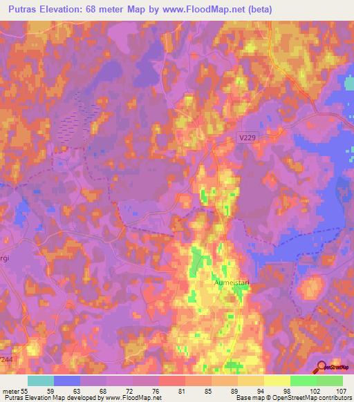 Putras,Latvia Elevation Map