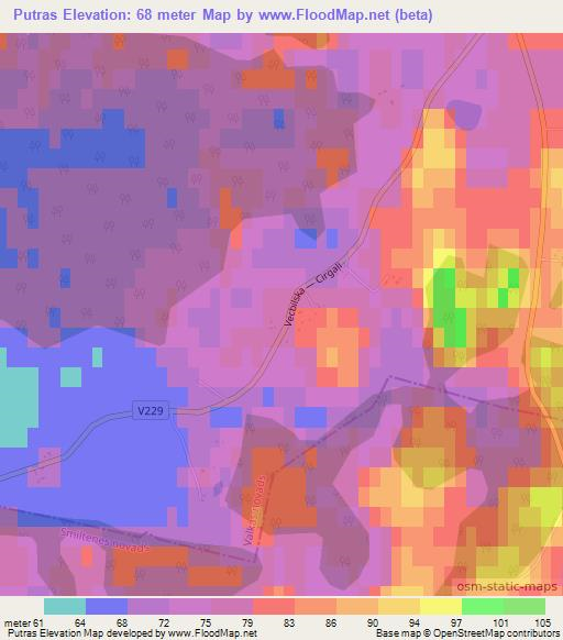 Putras,Latvia Elevation Map