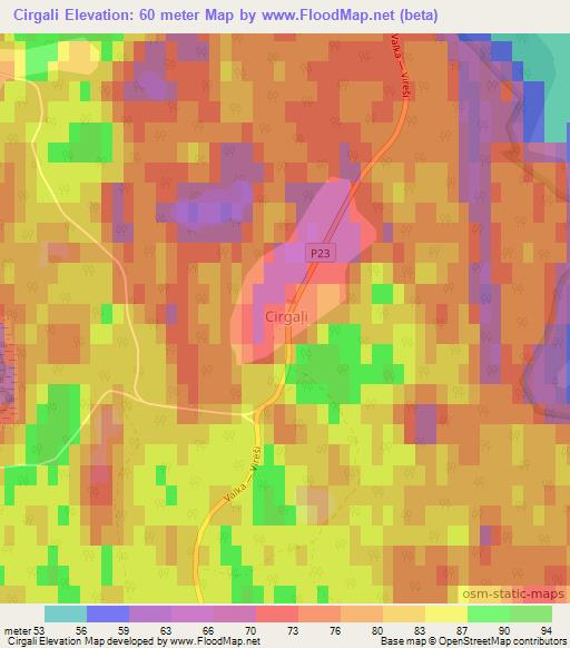 Cirgali,Latvia Elevation Map