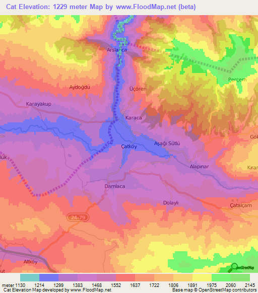 Cat,Turkey Elevation Map