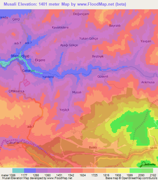 Musali,Turkey Elevation Map