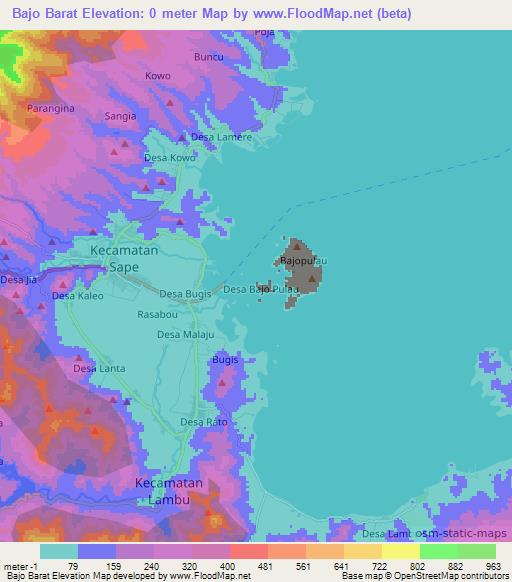 Bajo Barat,Indonesia Elevation Map