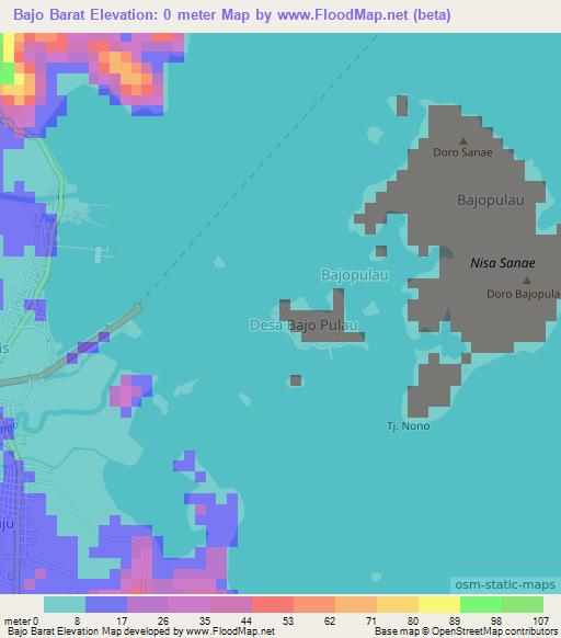 Bajo Barat,Indonesia Elevation Map