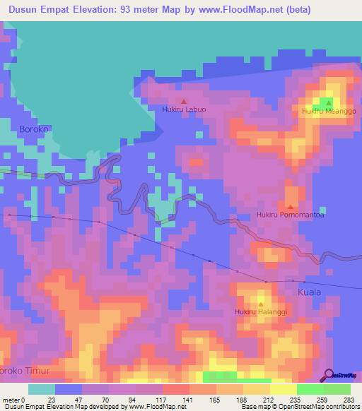 Dusun Empat,Indonesia Elevation Map