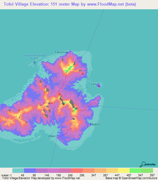 Tofol Village,Micronesia Elevation Map