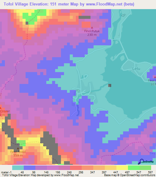 Tofol Village,Micronesia Elevation Map