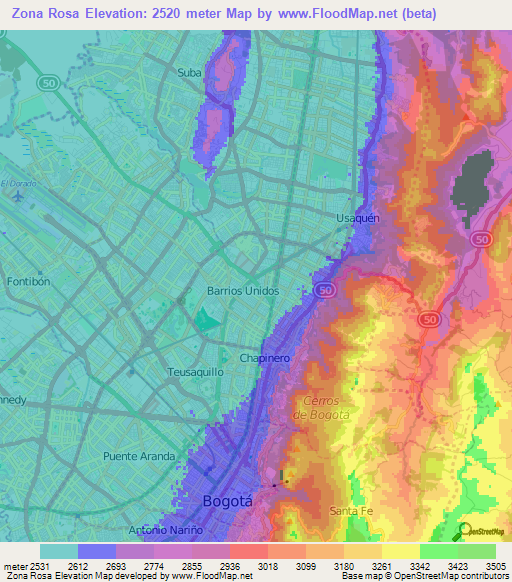 Zona Rosa,Colombia Elevation Map