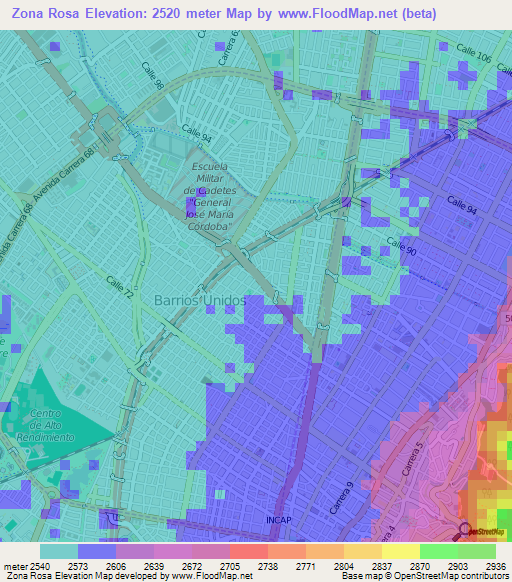 Zona Rosa,Colombia Elevation Map