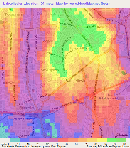 Bahcelievler,Turkey Elevation Map