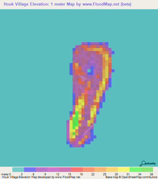 Houk Village,Micronesia Elevation Map