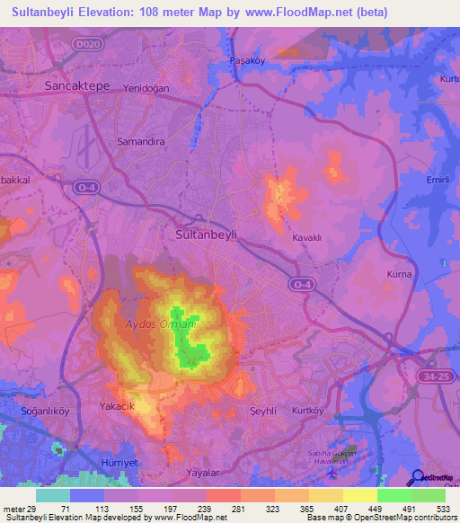 Sultanbeyli,Turkey Elevation Map