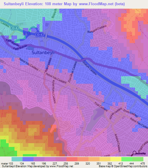 Sultanbeyli,Turkey Elevation Map