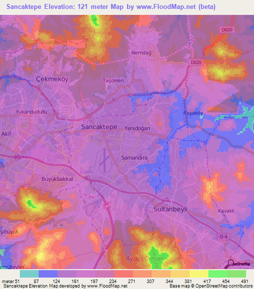 Sancaktepe,Turkey Elevation Map