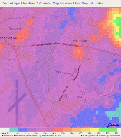 Sancaktepe,Turkey Elevation Map
