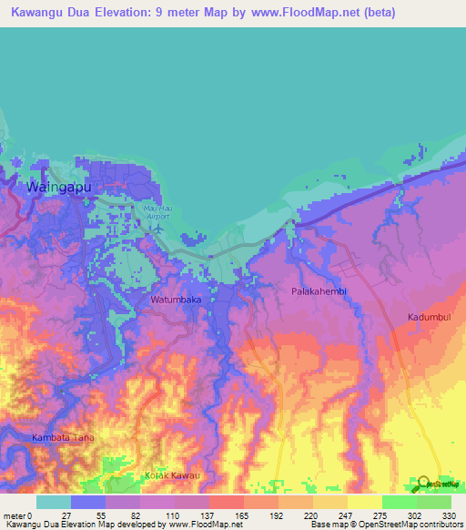 Kawangu Dua,Indonesia Elevation Map