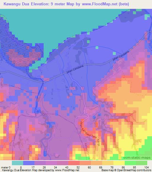 Kawangu Dua,Indonesia Elevation Map