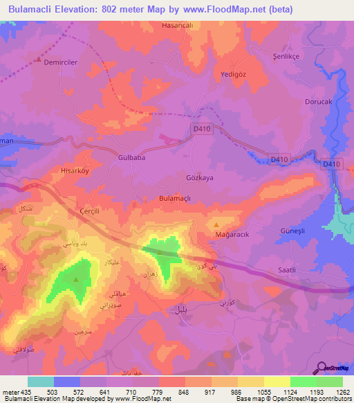 Bulamacli,Turkey Elevation Map