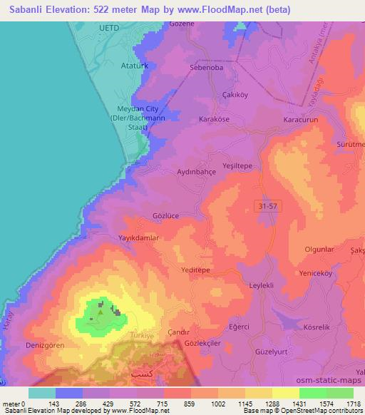 Sabanli,Turkey Elevation Map