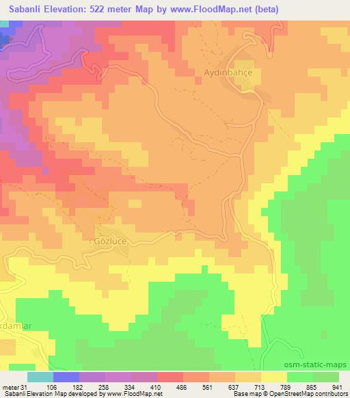 Sabanli,Turkey Elevation Map