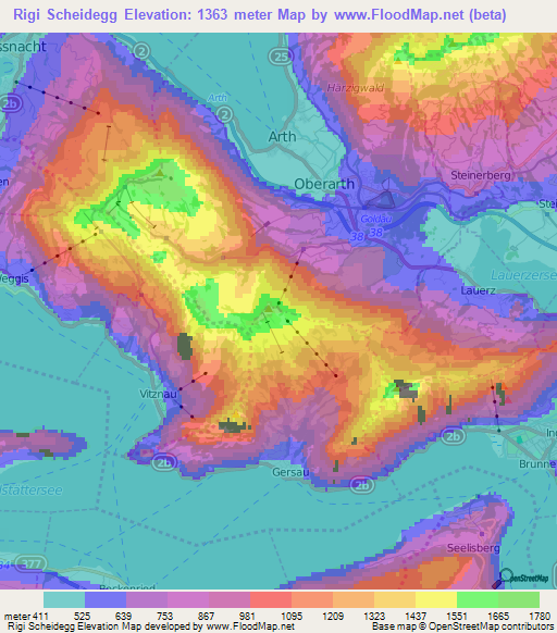 Rigi Scheidegg,Switzerland Elevation Map