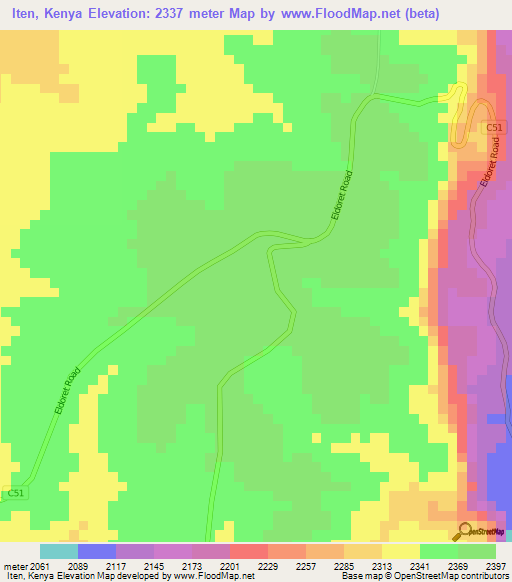 Iten, Kenya,Kenya Elevation Map