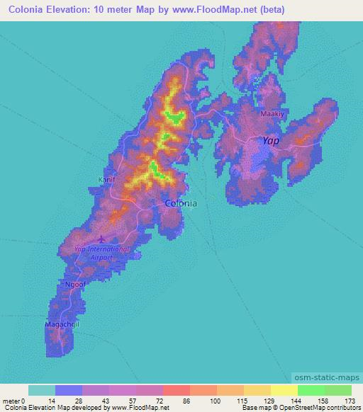 Colonia,Micronesia Elevation Map