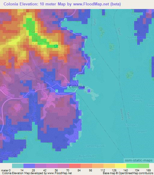 Colonia,Micronesia Elevation Map