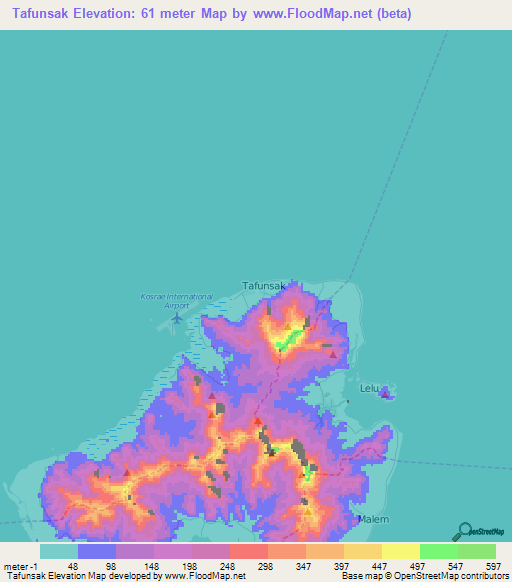 Tafunsak,Micronesia Elevation Map