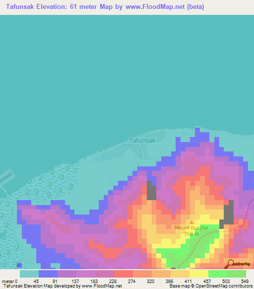 Tafunsak,Micronesia Elevation Map