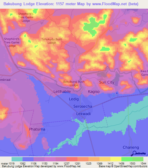 Bakubung Lodge,South Africa Elevation Map