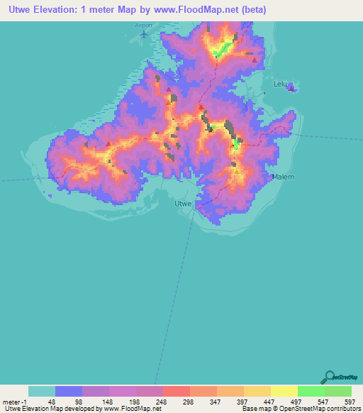 Utwe,Micronesia Elevation Map