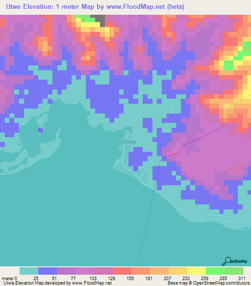 Utwe,Micronesia Elevation Map