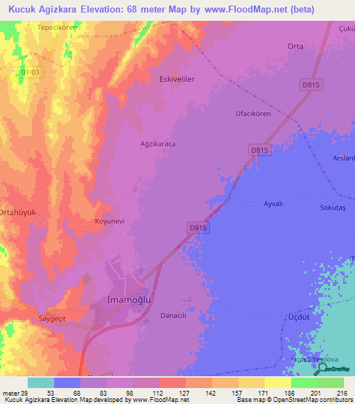 Kucuk Agizkara,Turkey Elevation Map