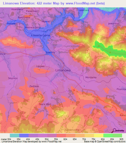 Limanowa,Poland Elevation Map