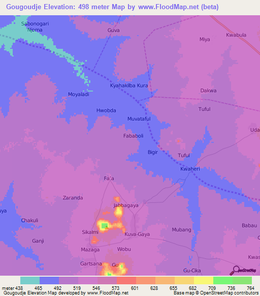 Gougoudje,Nigeria Elevation Map