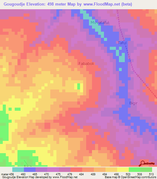 Gougoudje,Nigeria Elevation Map