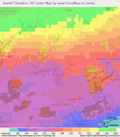 Andwil,Switzerland Elevation Map