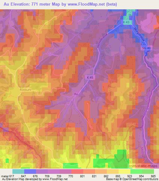 Au,Switzerland Elevation Map