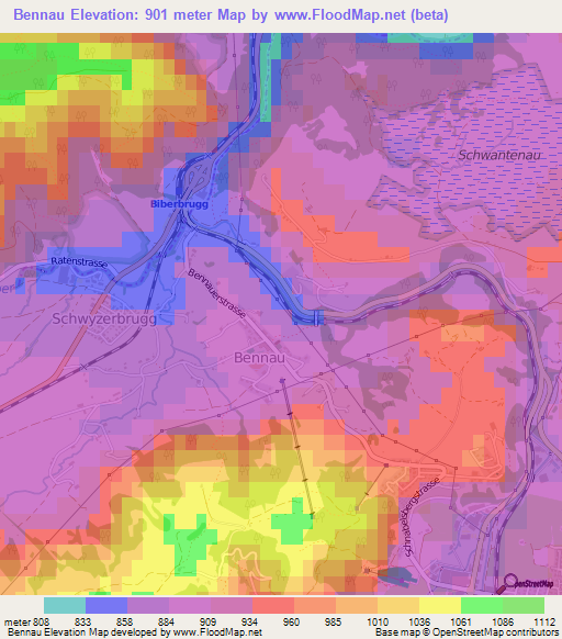 Bennau,Switzerland Elevation Map