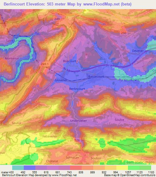 Berlincourt,Switzerland Elevation Map